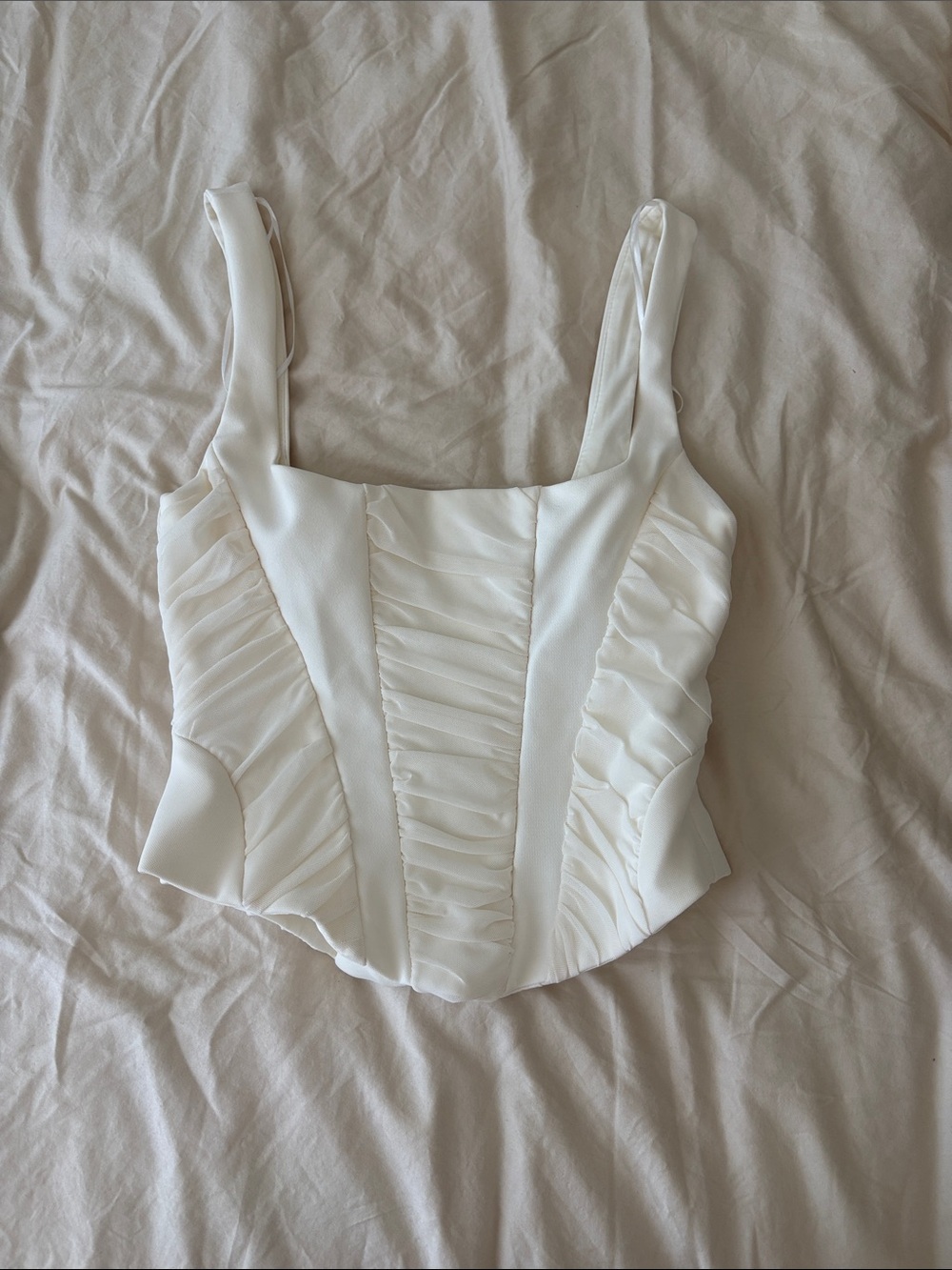 Zara Cream Ruffled Corset-Style Top